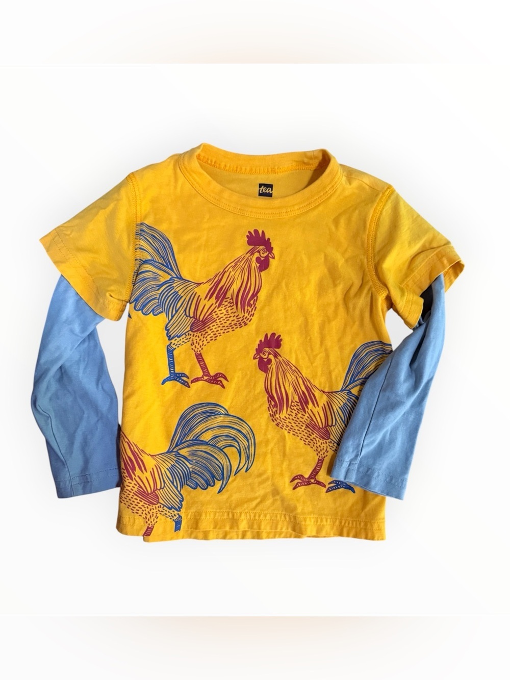 Tea Collection Yellow Rooster Layered-Look Kids Top 3 T